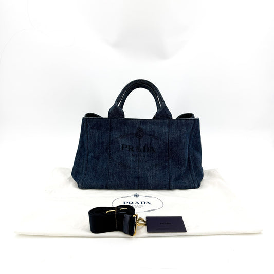 Prada Canapa Denim Tote Bag Blue