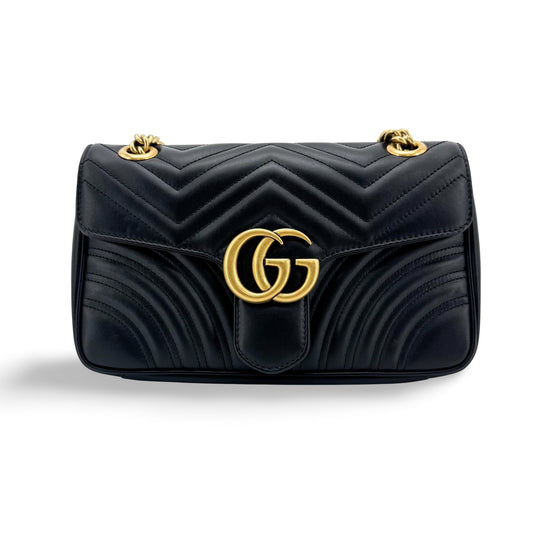 Gucci GG Marmont Mini Matelassé Crossbody Bag Black with Gold Hardware
