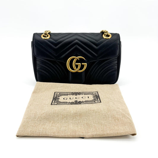 Gucci GG Marmont Mini Matelassé Crossbody Bag Black with Gold Hardware