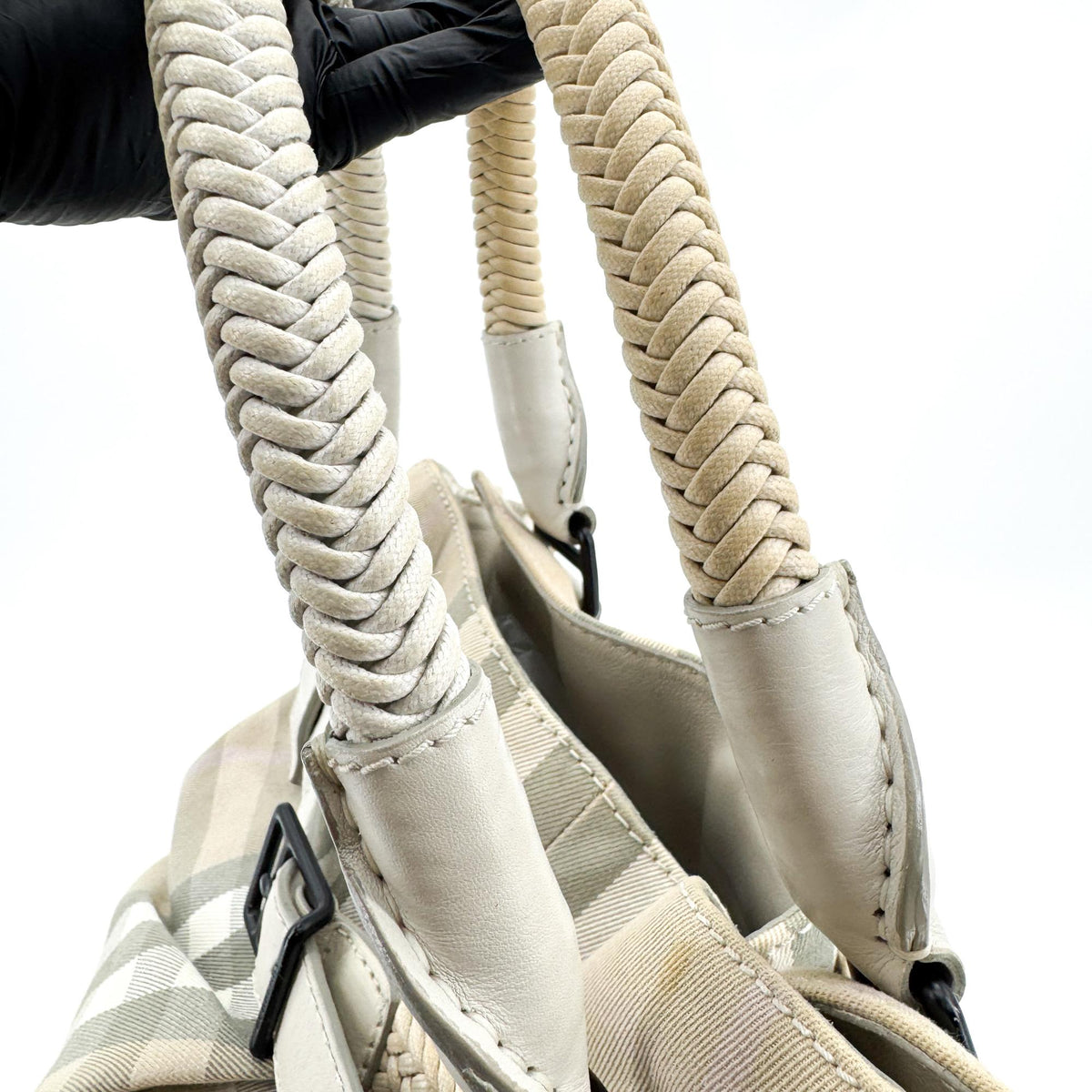 Burberry Mega Check Canvas Belted Tote Bag Beige