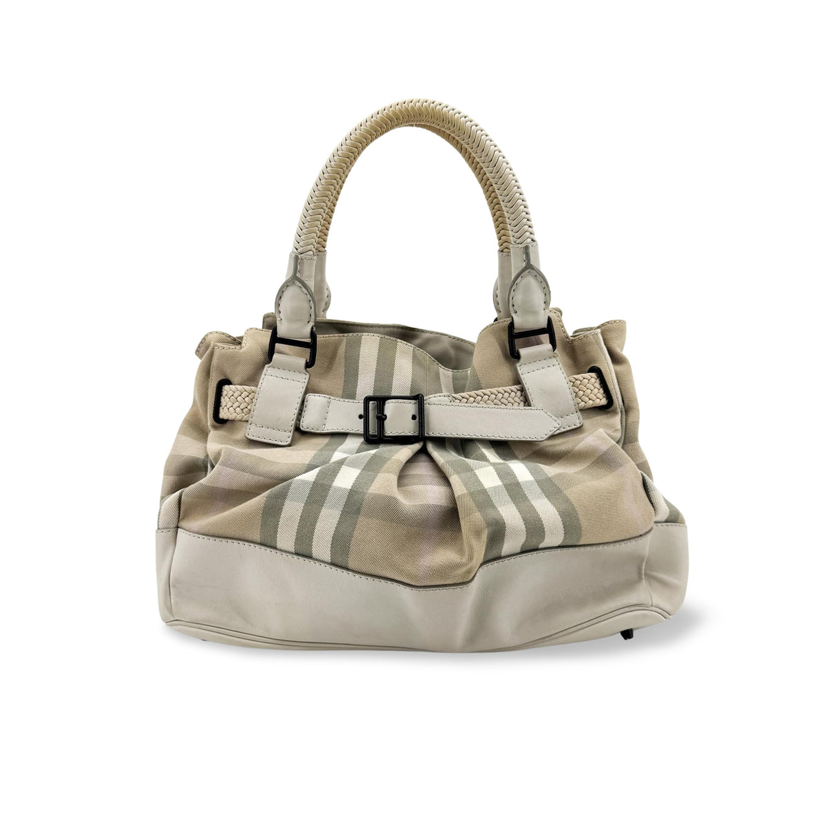 Burberry Mega Check Canvas Belted Tote Bag Beige