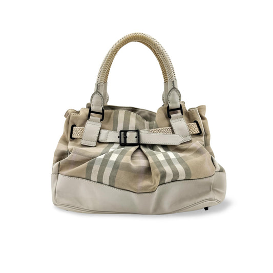 Burberry Mega Check Canvas Belted Tote Bag Beige