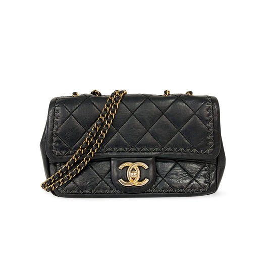 Chanel Small Rectangular Whipstitch Flap Bag Black Gold Hardware 21st Series