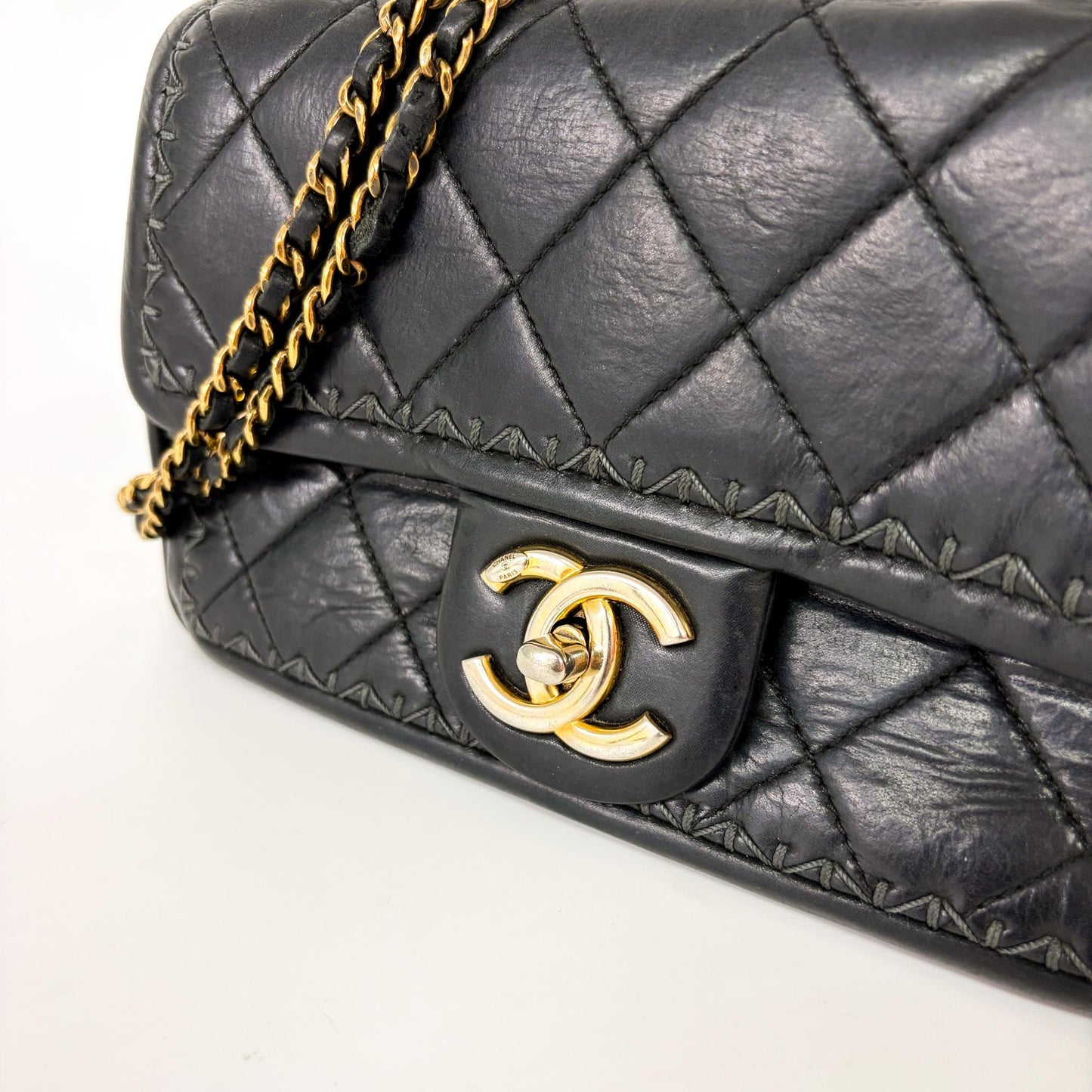 Chanel Small Rectangular Whipstitch Flap Bag Black Gold Hardware 21st Series