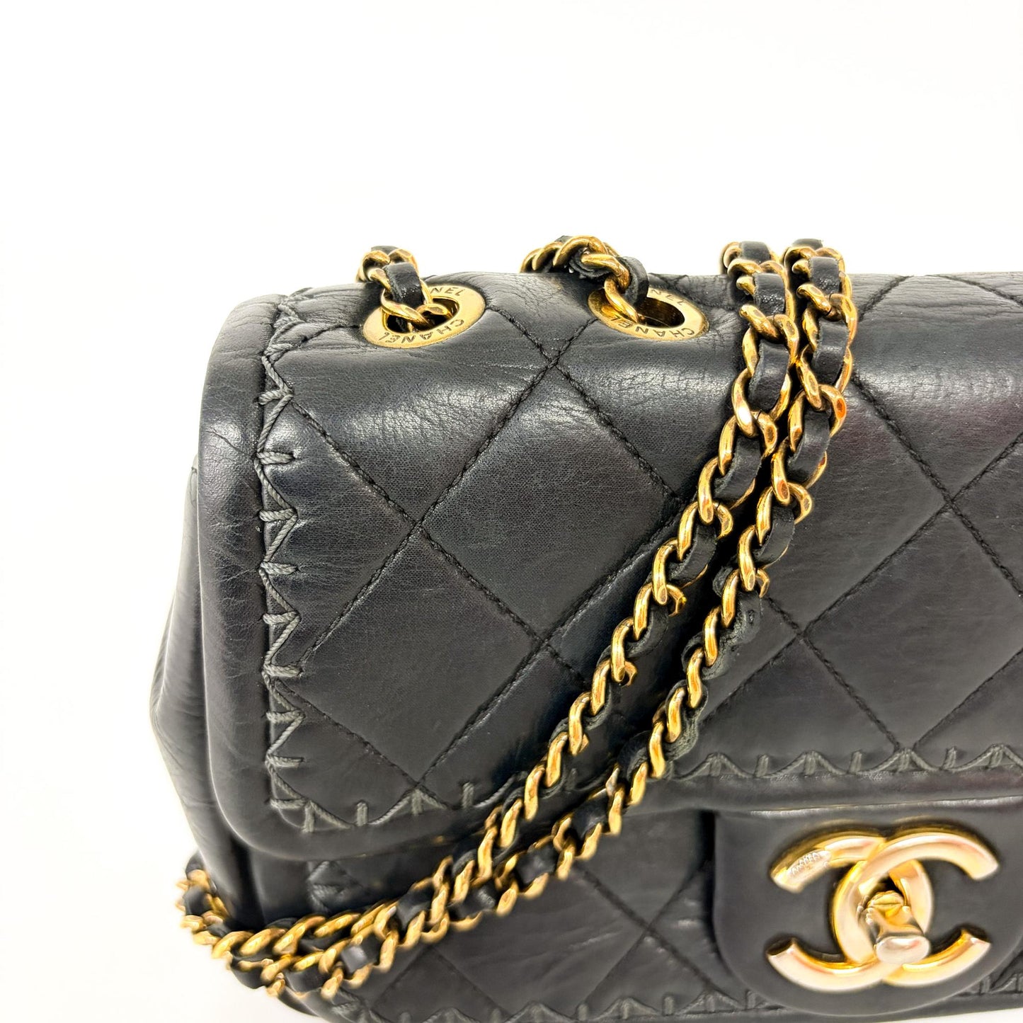 Chanel Small Rectangular Whipstitch Flap Bag Black Gold Hardware 21st Series