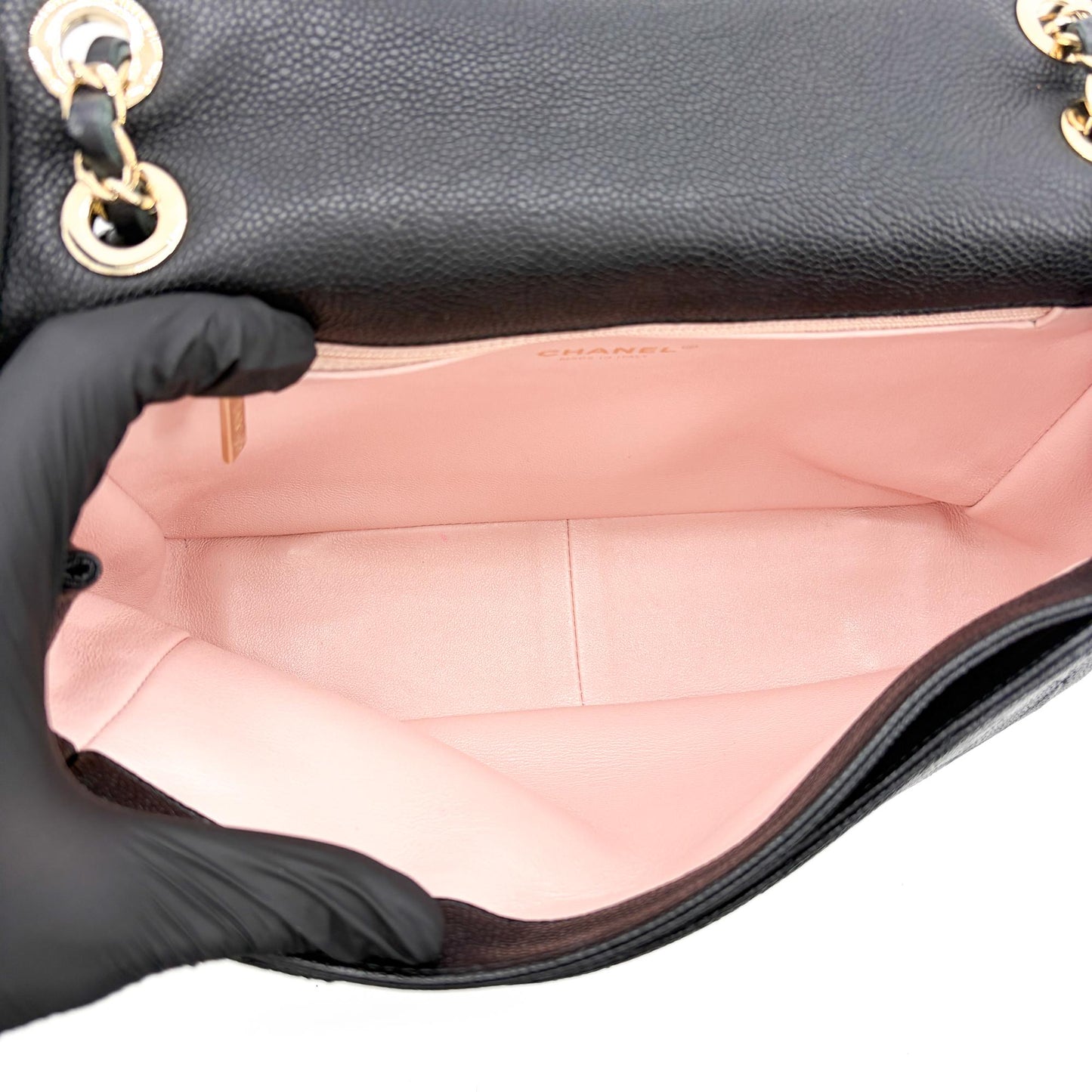 Chanel Large Caviar Quilted CC Flap Bag Black Gold Hardware