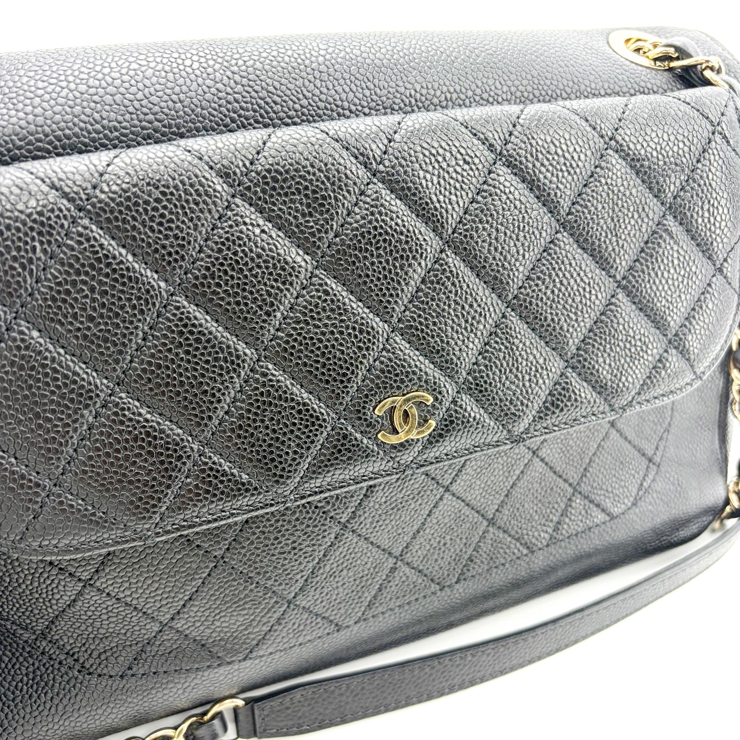 Chanel Large Caviar Quilted CC Flap Bag Black Gold Hardware