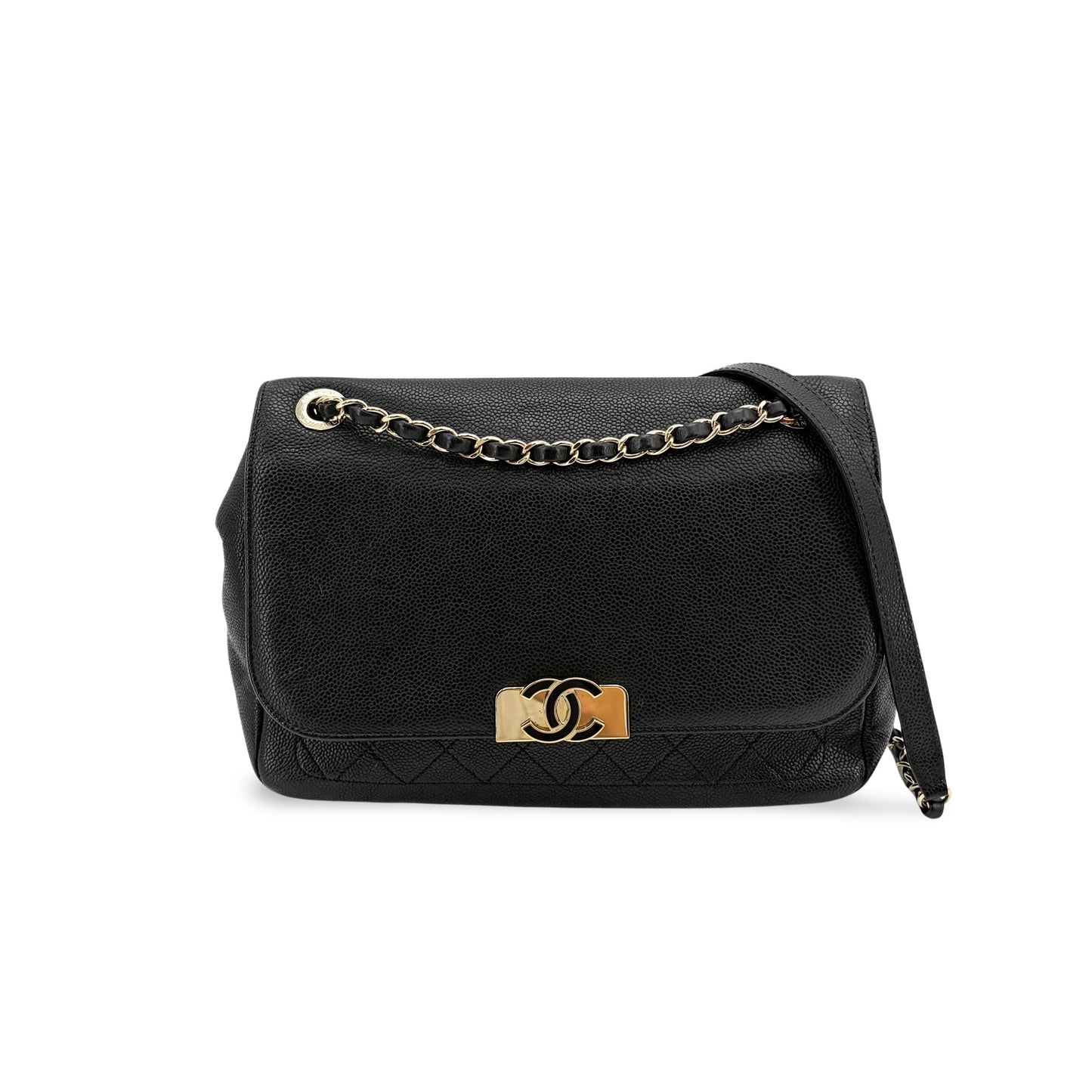 Chanel Large Caviar Quilted CC Flap Bag Black Gold Hardware