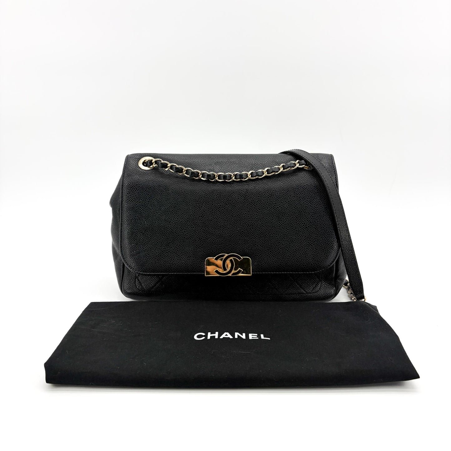 Chanel Large Caviar Quilted CC Flap Bag Black Gold Hardware