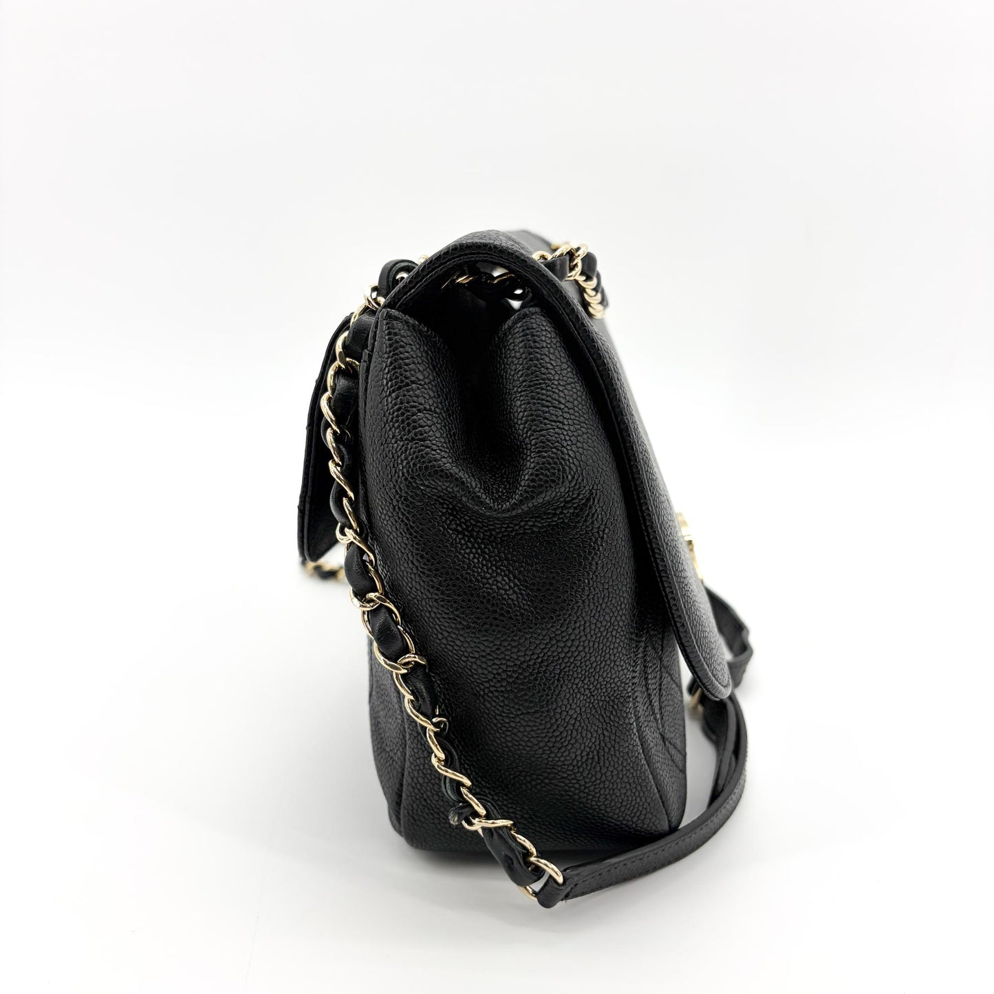 Chanel Large Caviar Quilted CC Flap Bag Black Gold Hardware