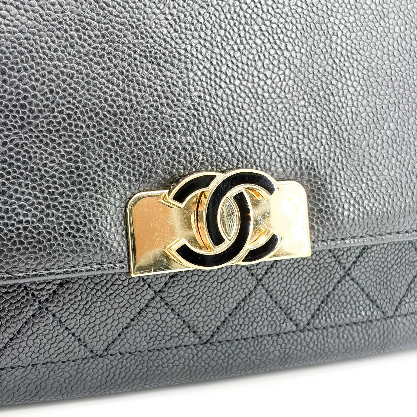 Chanel Large Caviar Quilted CC Flap Bag Black Gold Hardware