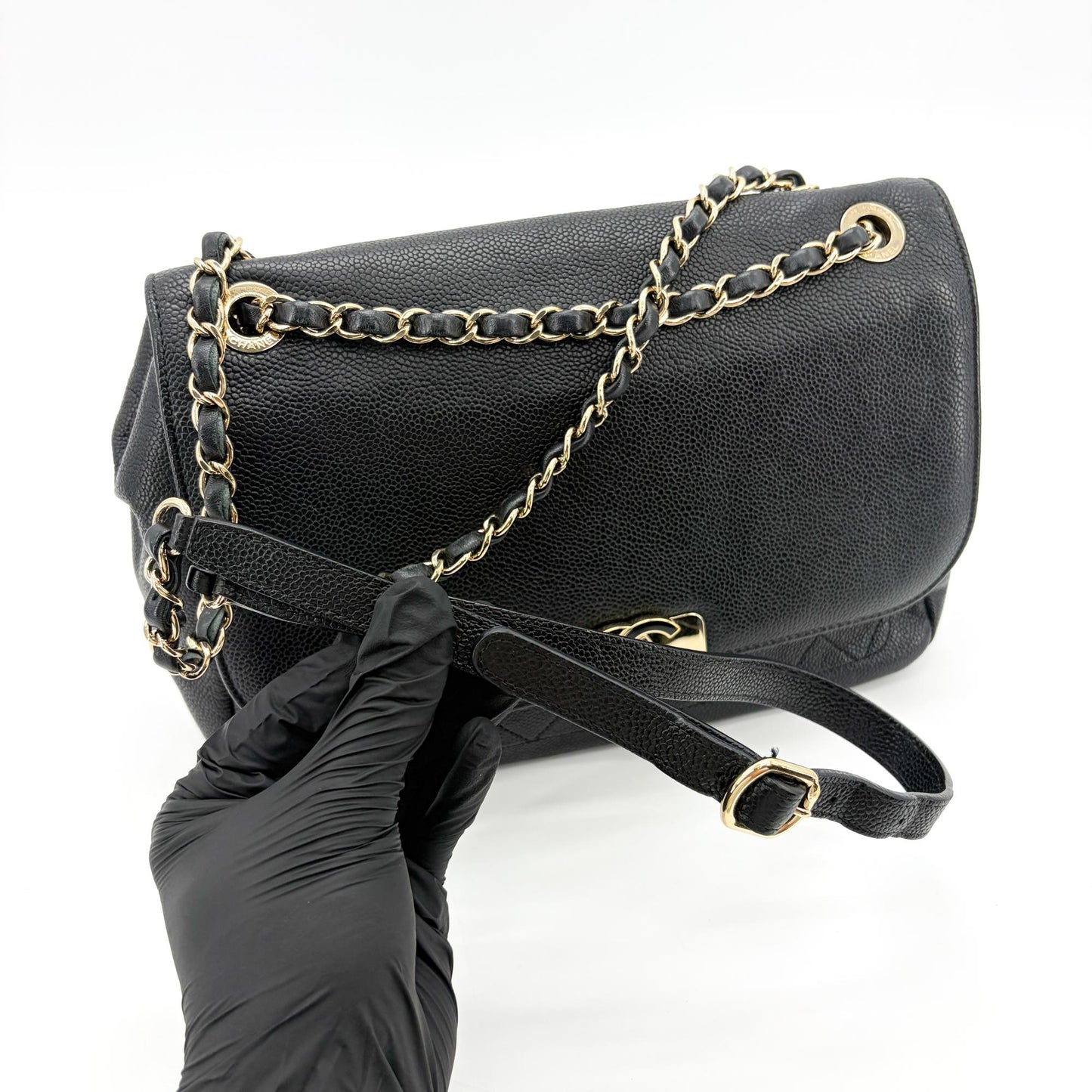 Chanel Large Caviar Quilted CC Flap Bag Black Gold Hardware