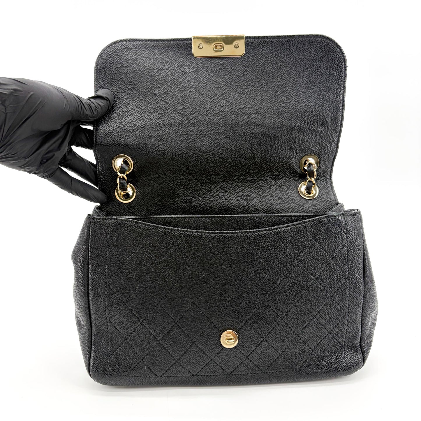 Chanel Large Caviar Quilted CC Flap Bag Black Gold Hardware