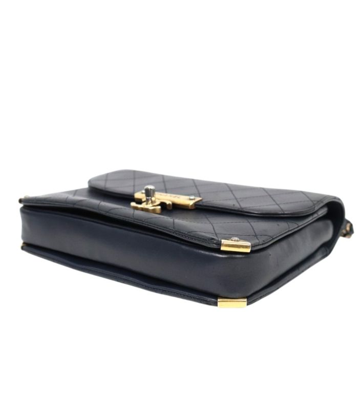Chanel Navy Quilted CC Flap Shoulder Bag