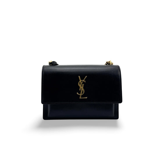 Saint Laurent Small Sunset Chain Shoulder Bag Black Gold Hardware