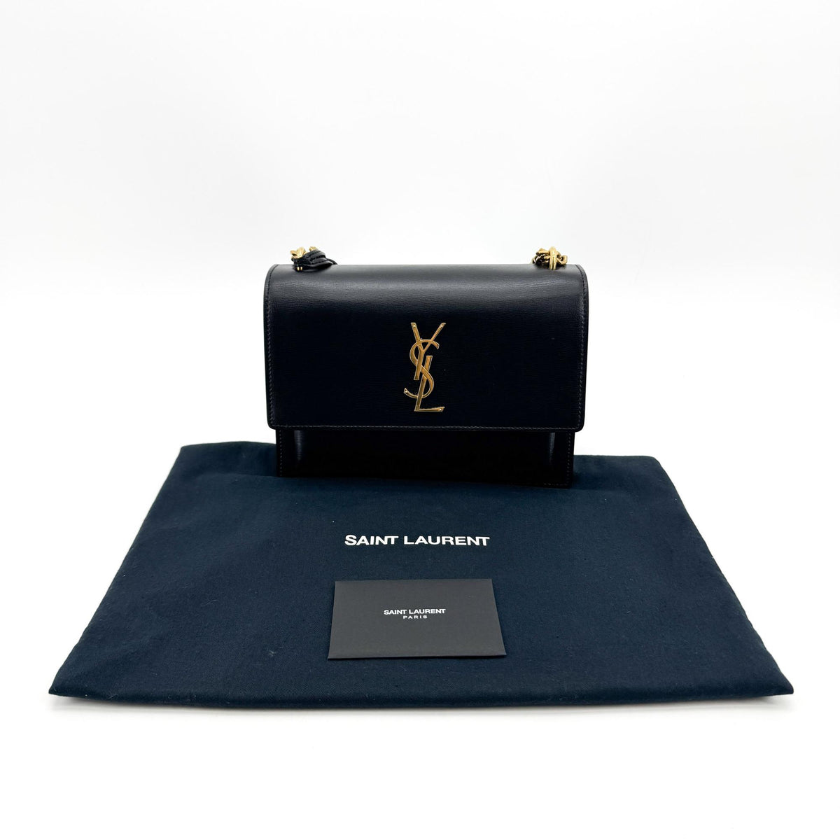 Saint Laurent Small Sunset Chain Shoulder Bag Black Gold Hardware