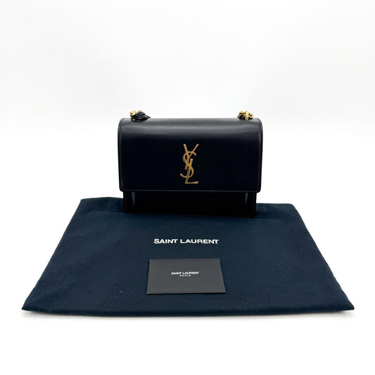 Saint Laurent Small Sunset Chain Shoulder Bag Black Gold Hardware