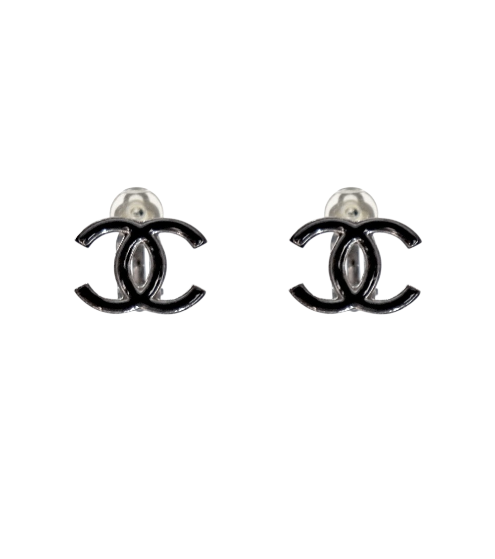 Chanel Black CC Earrings