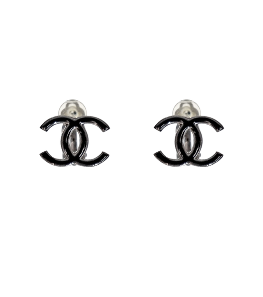 Chanel Black CC Earrings