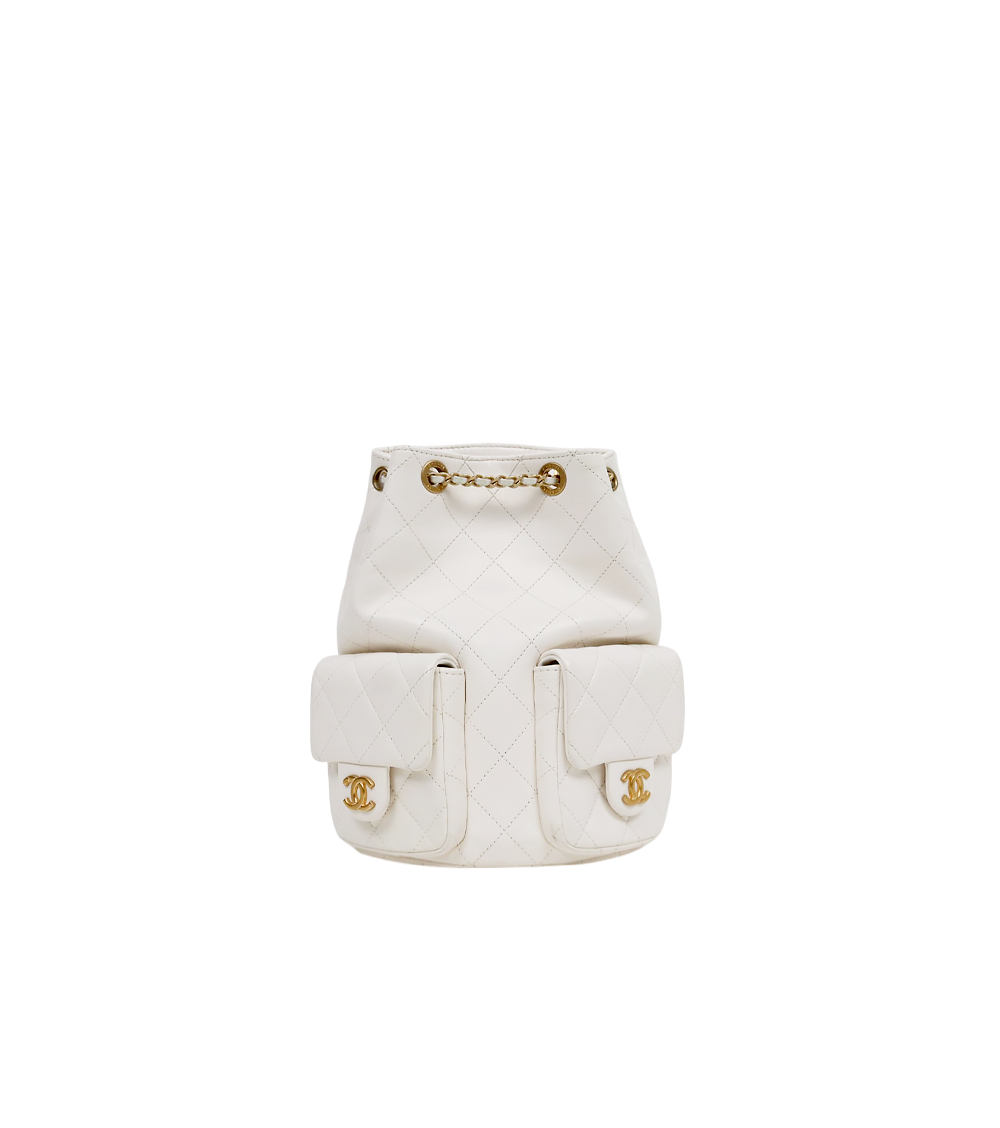 Chanel White Drawstring Two-Pocket Backpack