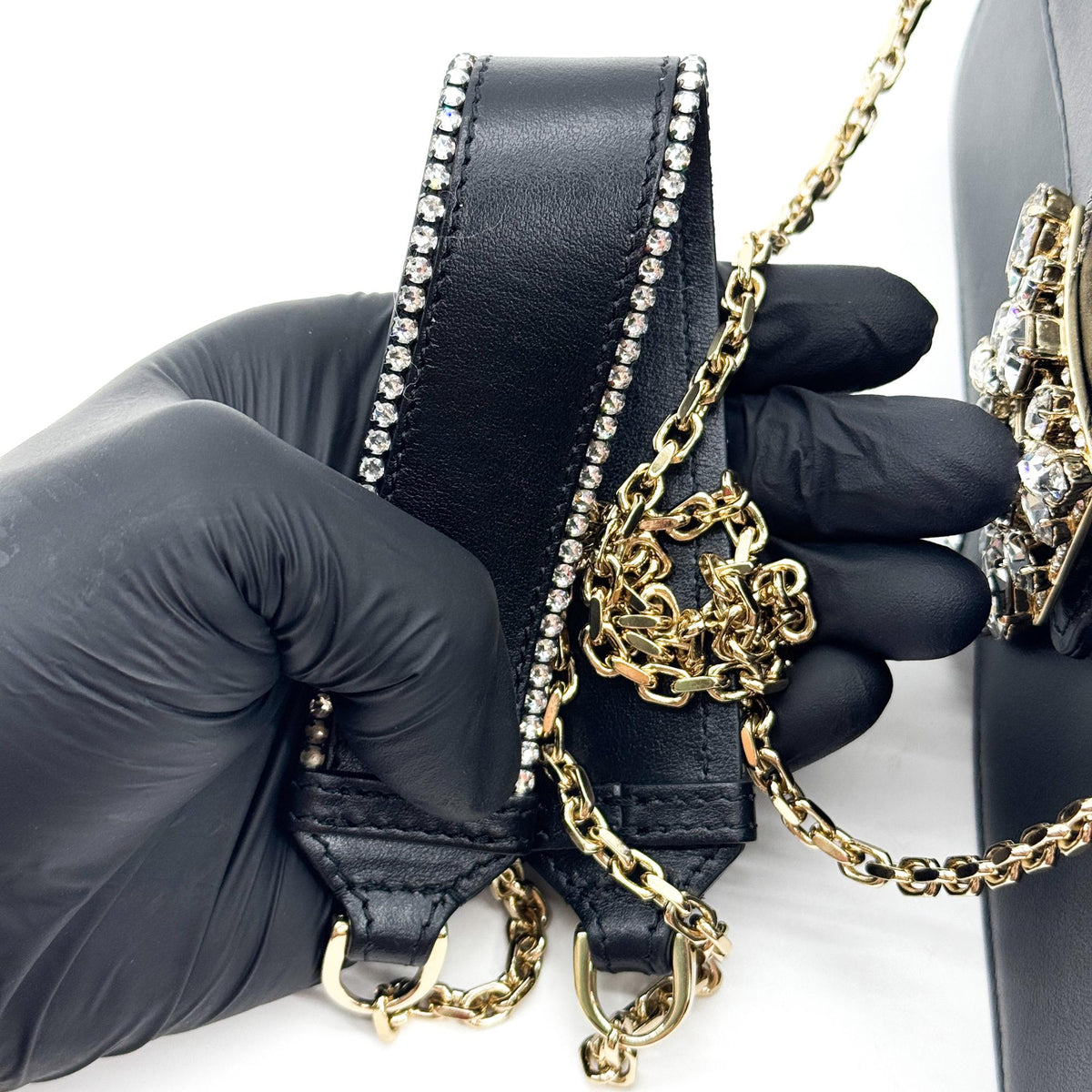 Roger Vivier Brushe Vivier Strass Buckle Leather Clutch Black