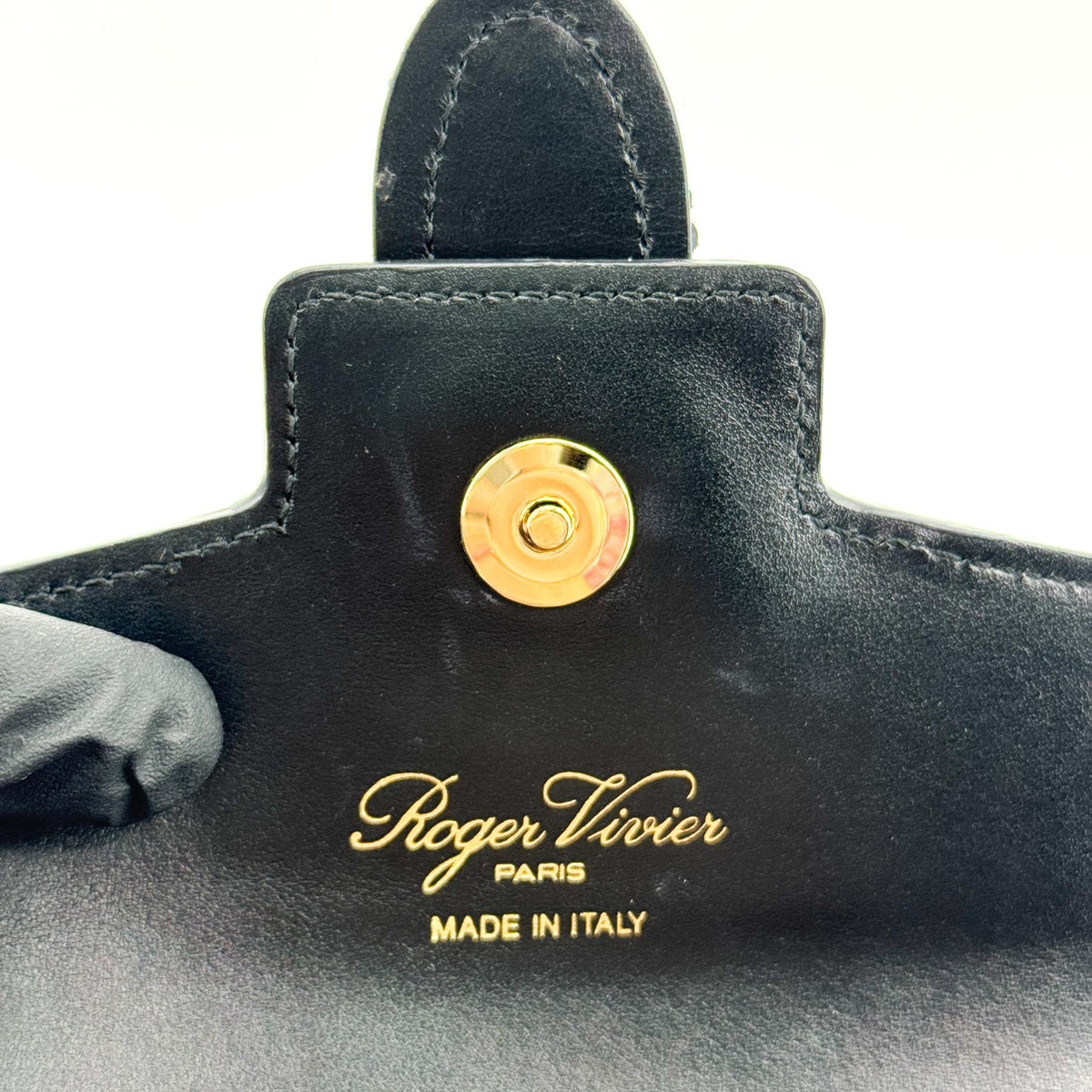 Roger Vivier Brushe Vivier Strass Buckle Leather Clutch Black