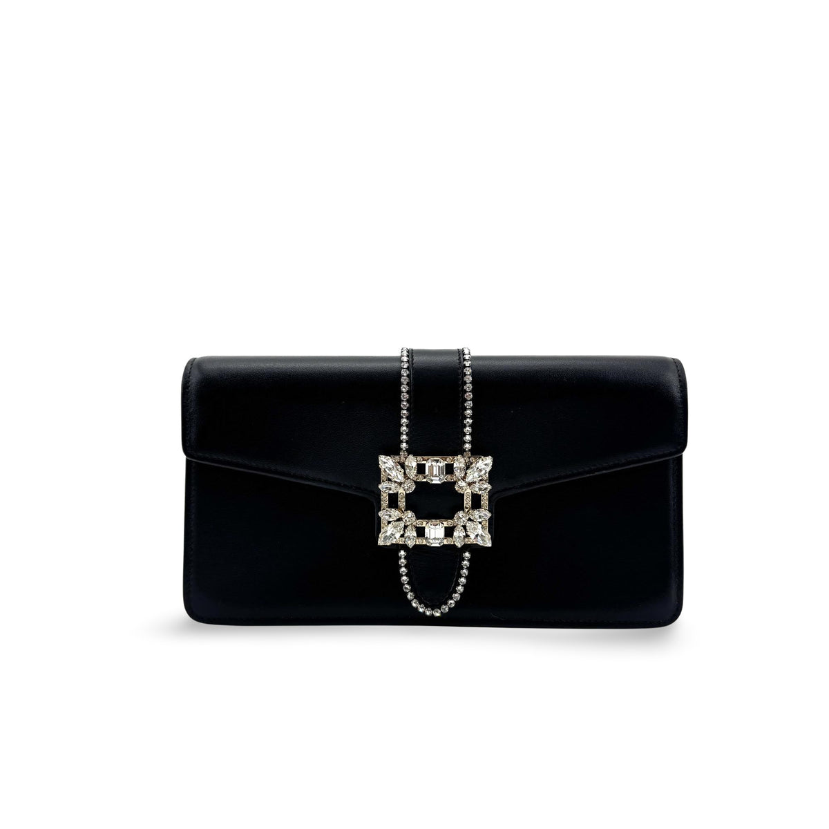 Roger Vivier Brushe Vivier Strass Buckle Leather Clutch Black