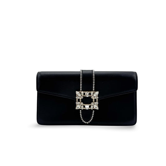 Roger Vivier Brushe Vivier Strass Buckle Leather Clutch Black