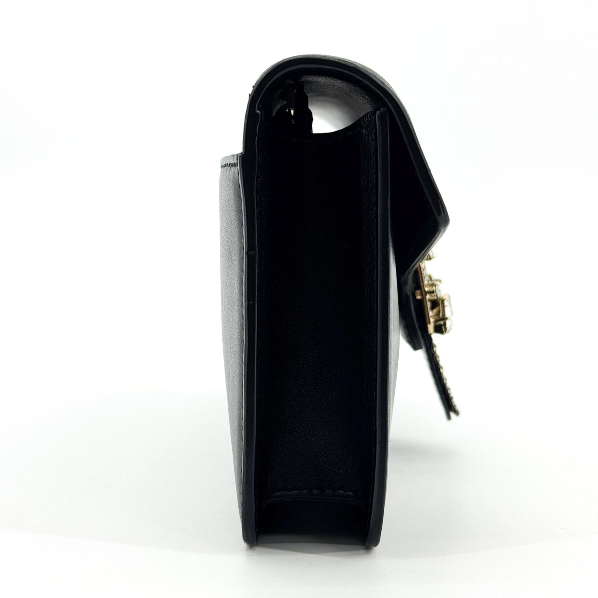 Roger Vivier Brushe Vivier Strass Buckle Leather Clutch Black