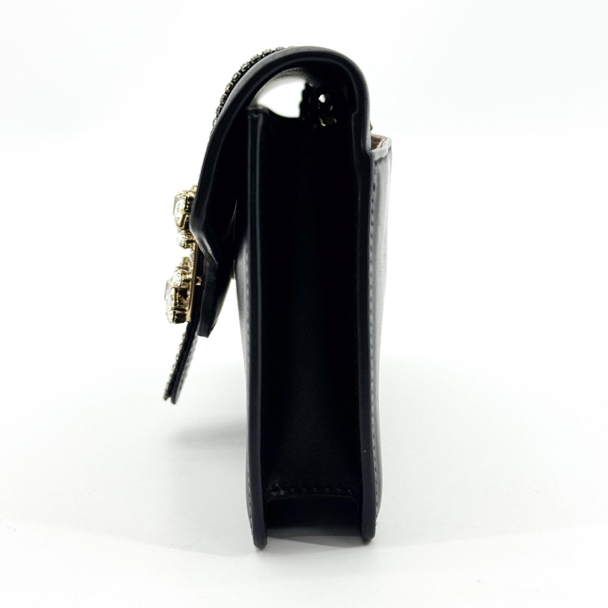 Roger Vivier Brushe Vivier Strass Buckle Leather Clutch Black