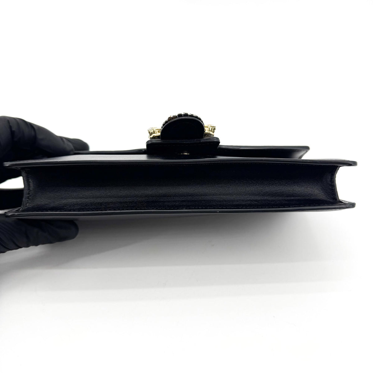 Roger Vivier Brushe Vivier Strass Buckle Leather Clutch Black