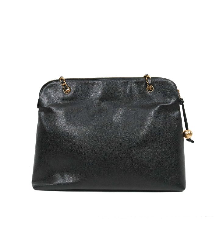 Chanel Black Caviar Golden Ball Big CC Chain Shoulder Bag