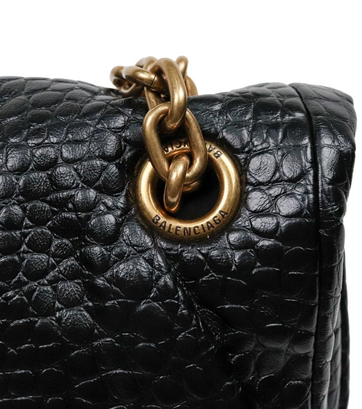 Balenciaga Black Medium Crocodile Monaco Bag