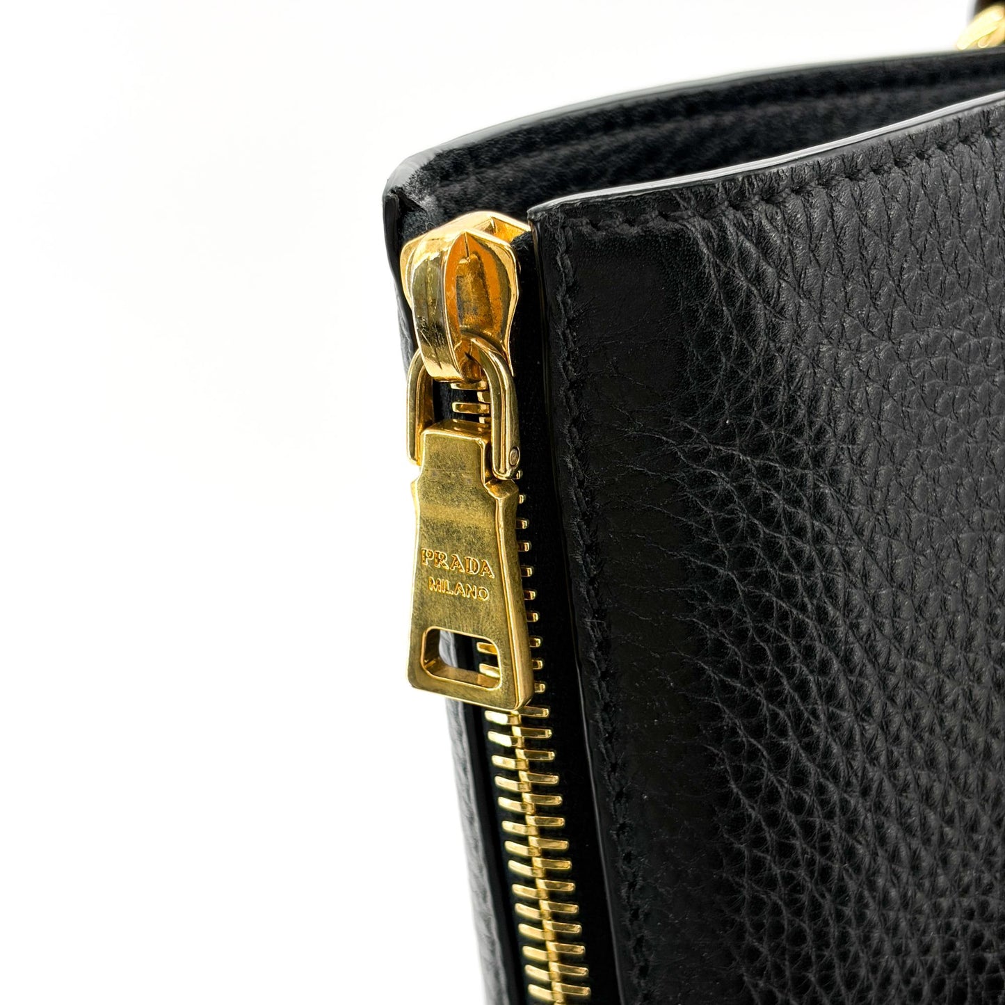 Prada Vitello Phoenix Tote Bag Black with Gold Hardware