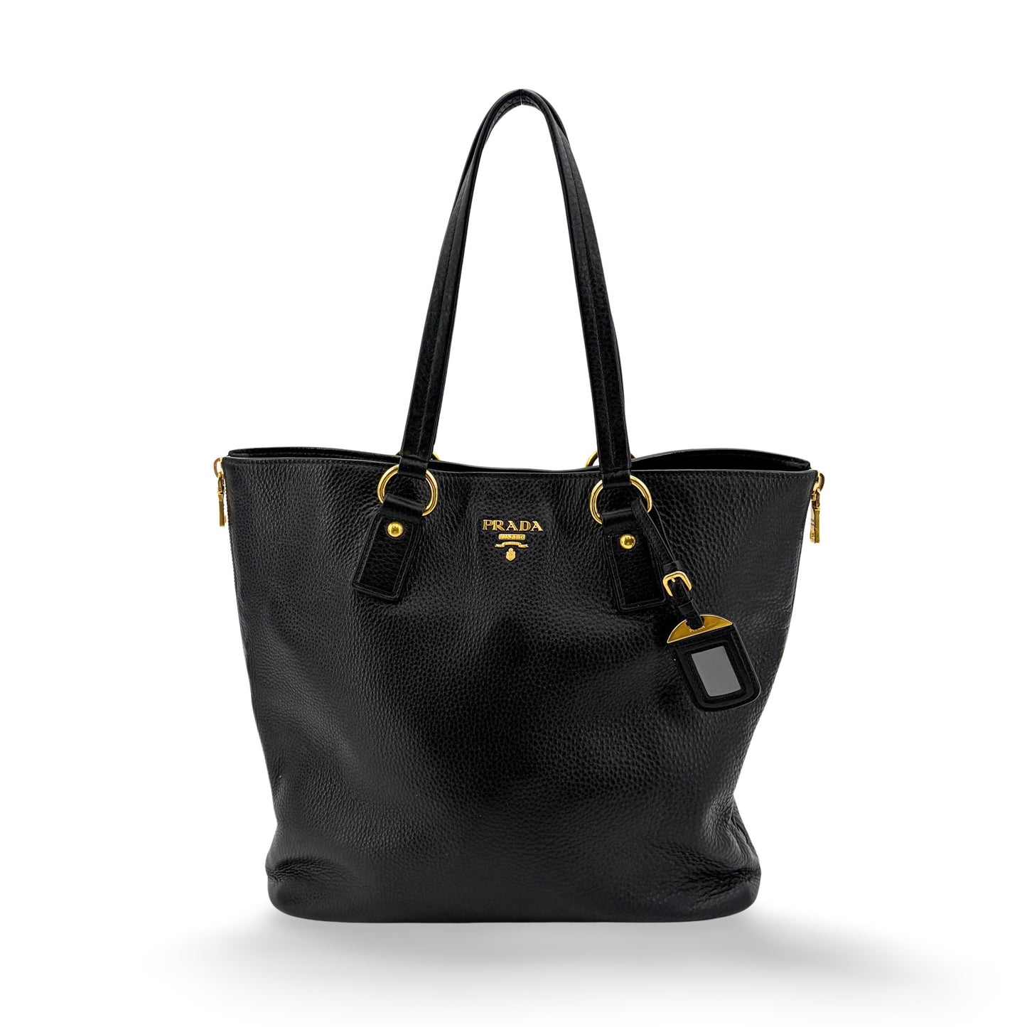 Prada Vitello Phoenix Tote Bag Black with Gold Hardware