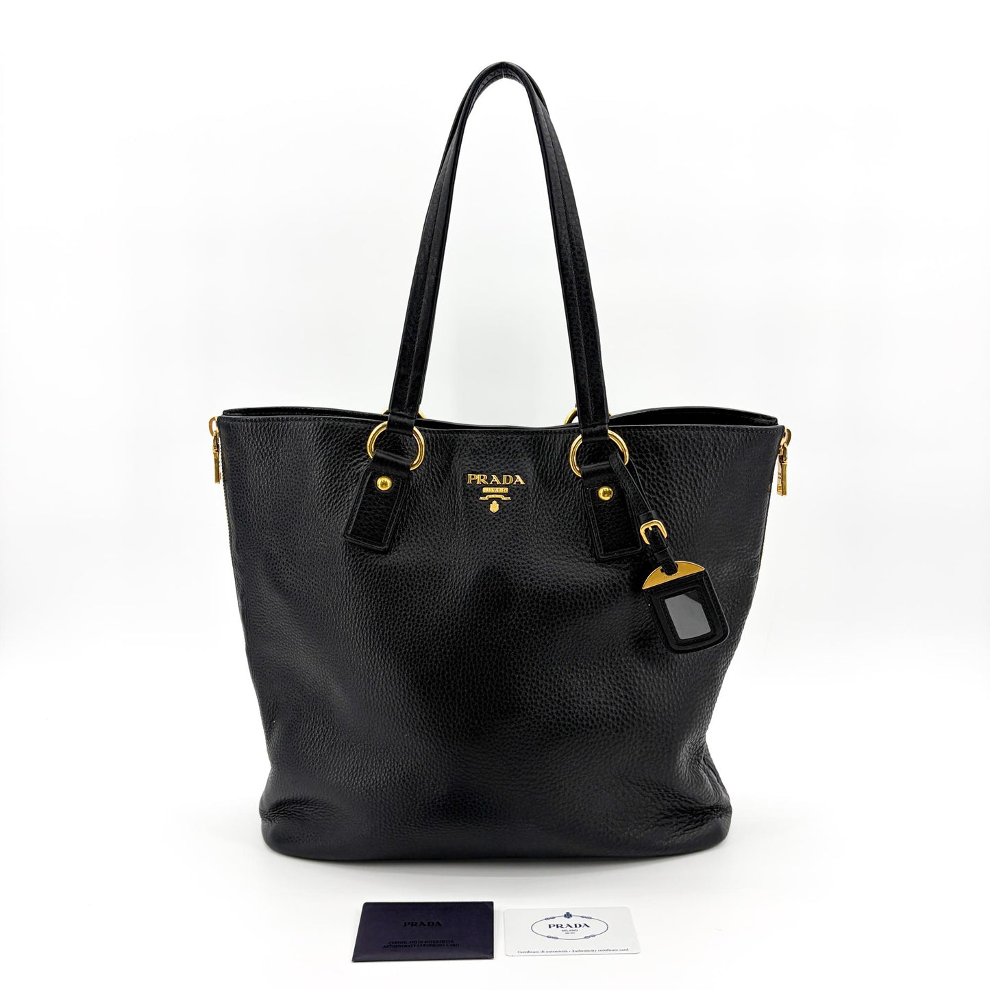 Prada Vitello Phoenix Tote Bag Black with Gold Hardware