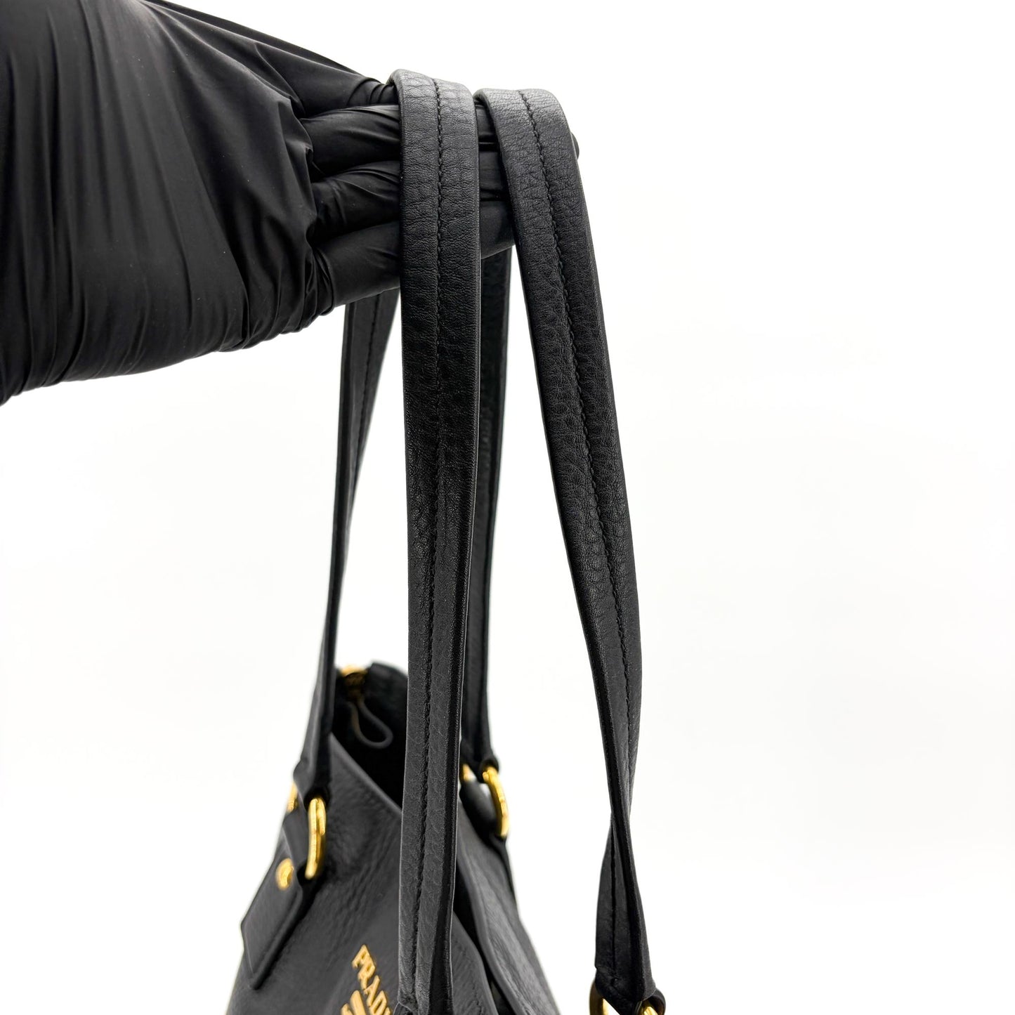 Prada Vitello Phoenix Tote Bag Black with Gold Hardware