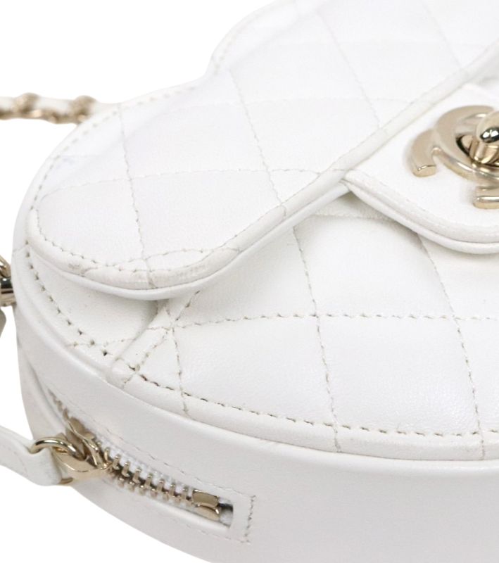 Chanel White Lambskin Heart Mini Crossbody Bag