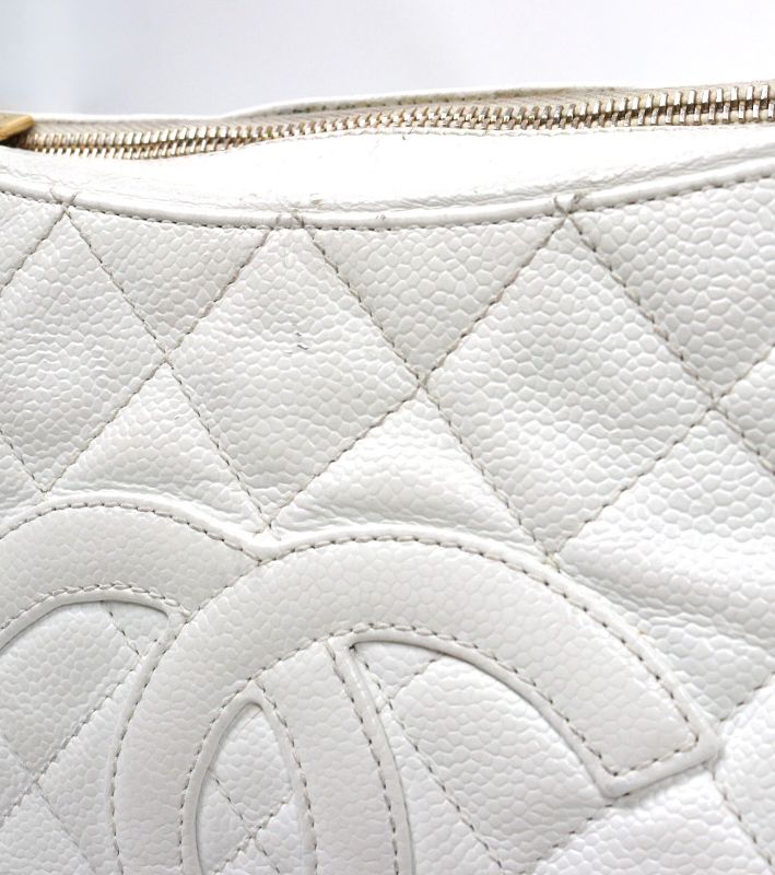 Chanel White Caviar Skin Timeless Shoulder Bag