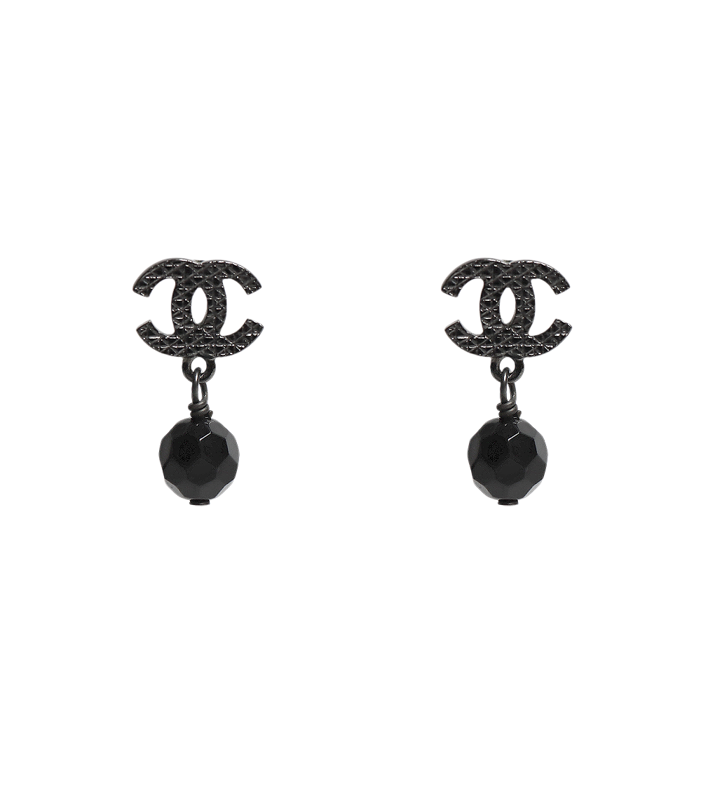 Chanel Black Bead Drop CC Earrings
