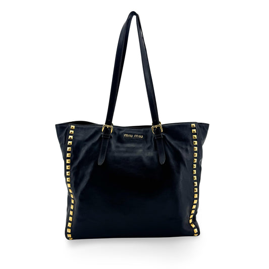 Miu Miu Vitello Studded Tote Bag Black