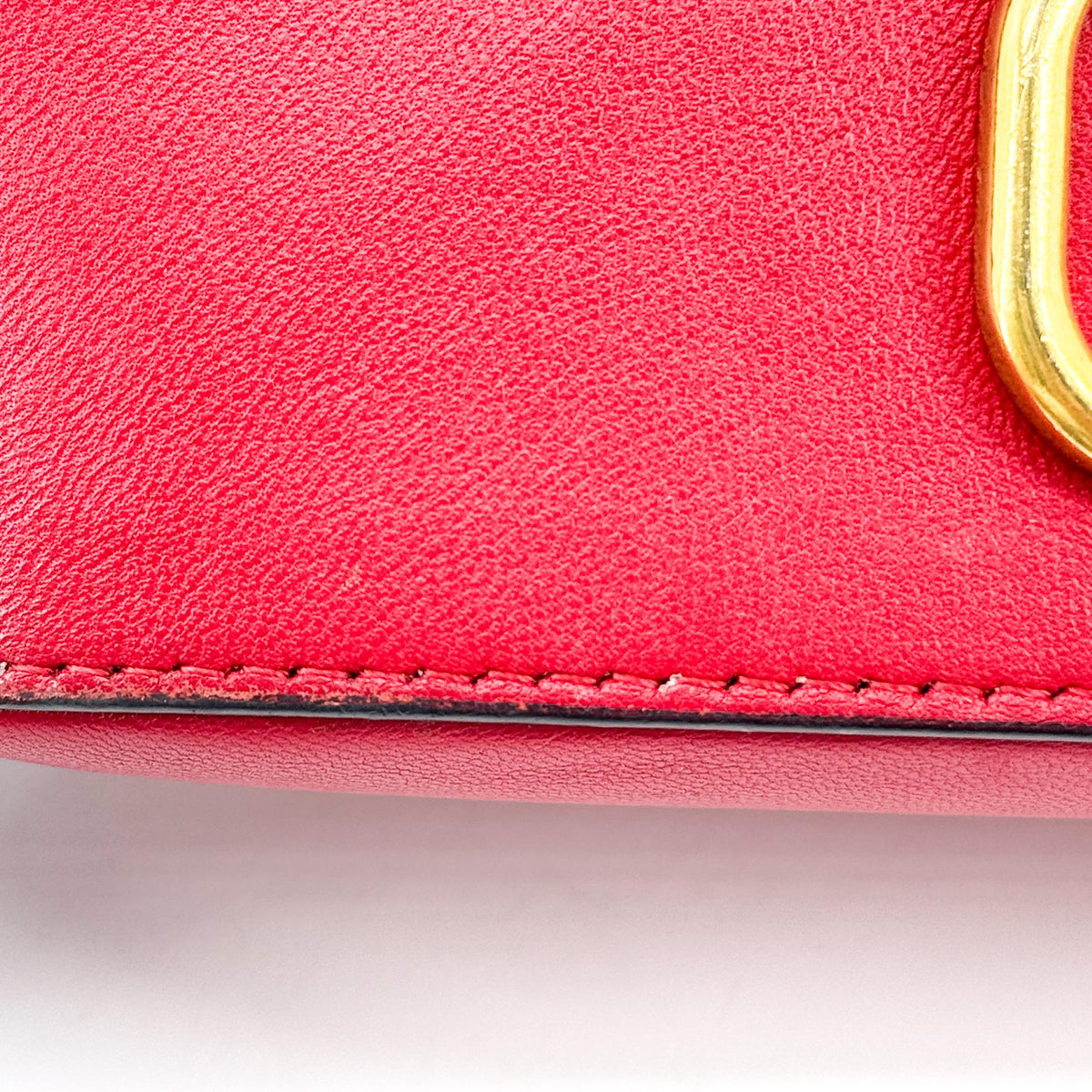 Valentino V-Logo Signature Leather Small Bucket Bag Red