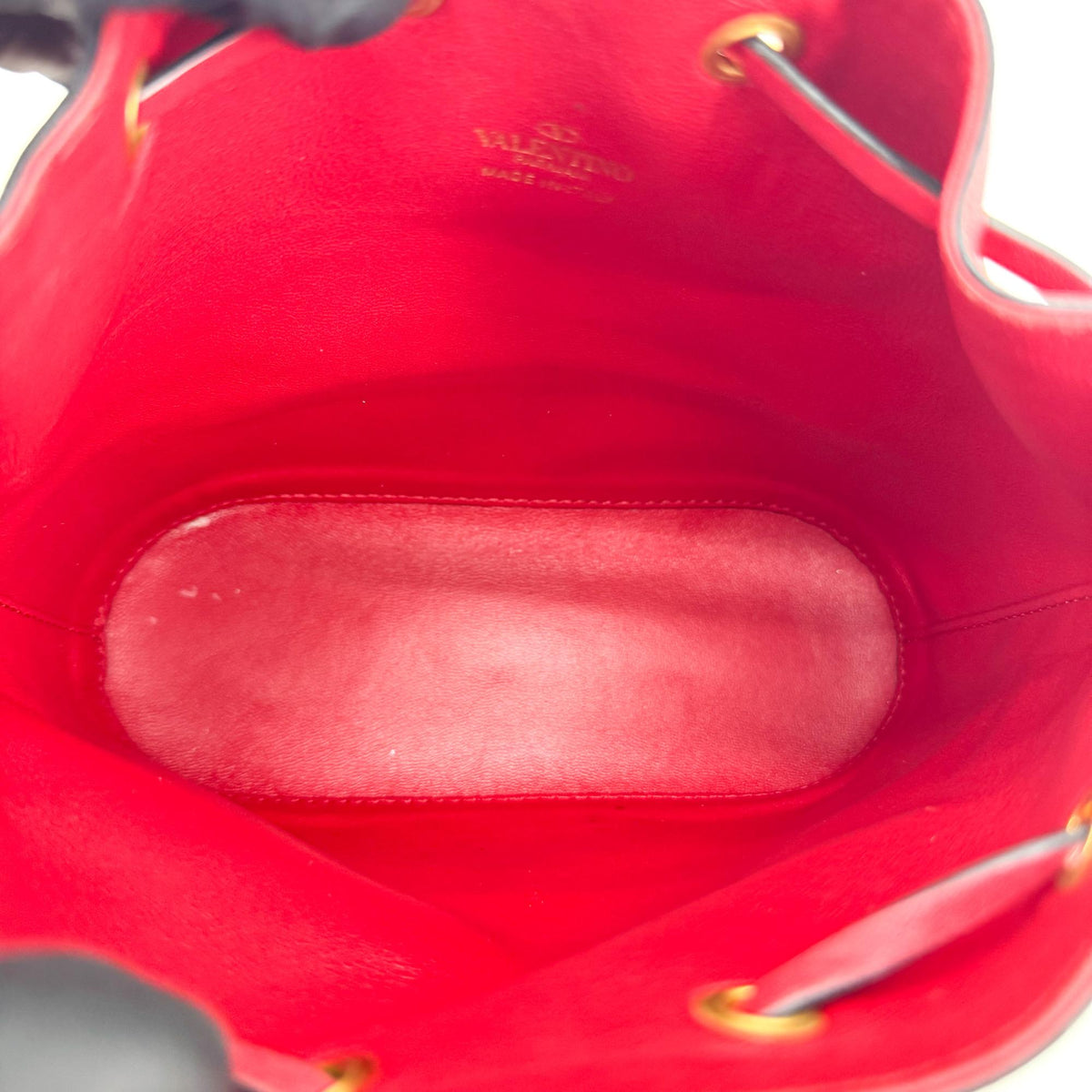 Valentino V-Logo Signature Leather Small Bucket Bag Red