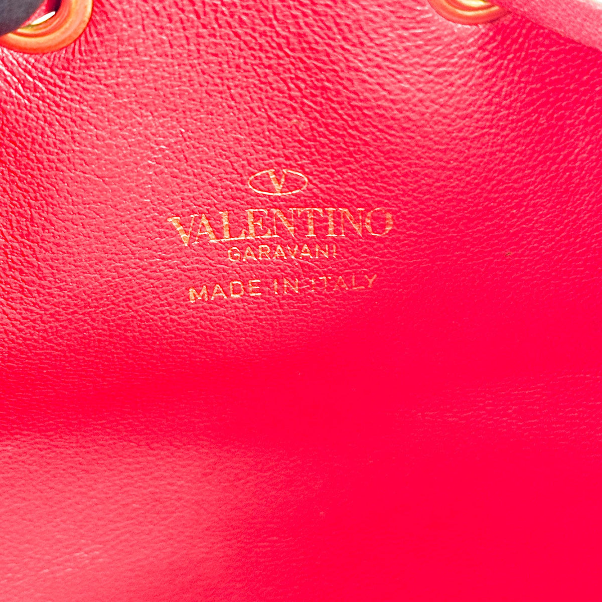Valentino V-Logo Signature Leather Small Bucket Bag Red