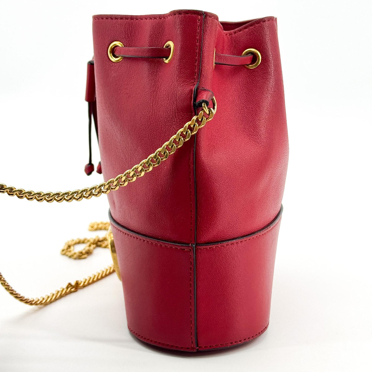 Valentino V-Logo Signature Leather Small Bucket Bag Red