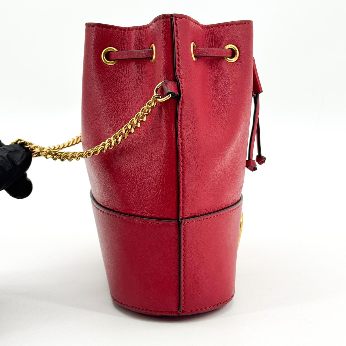 Valentino V-Logo Signature Leather Small Bucket Bag Red