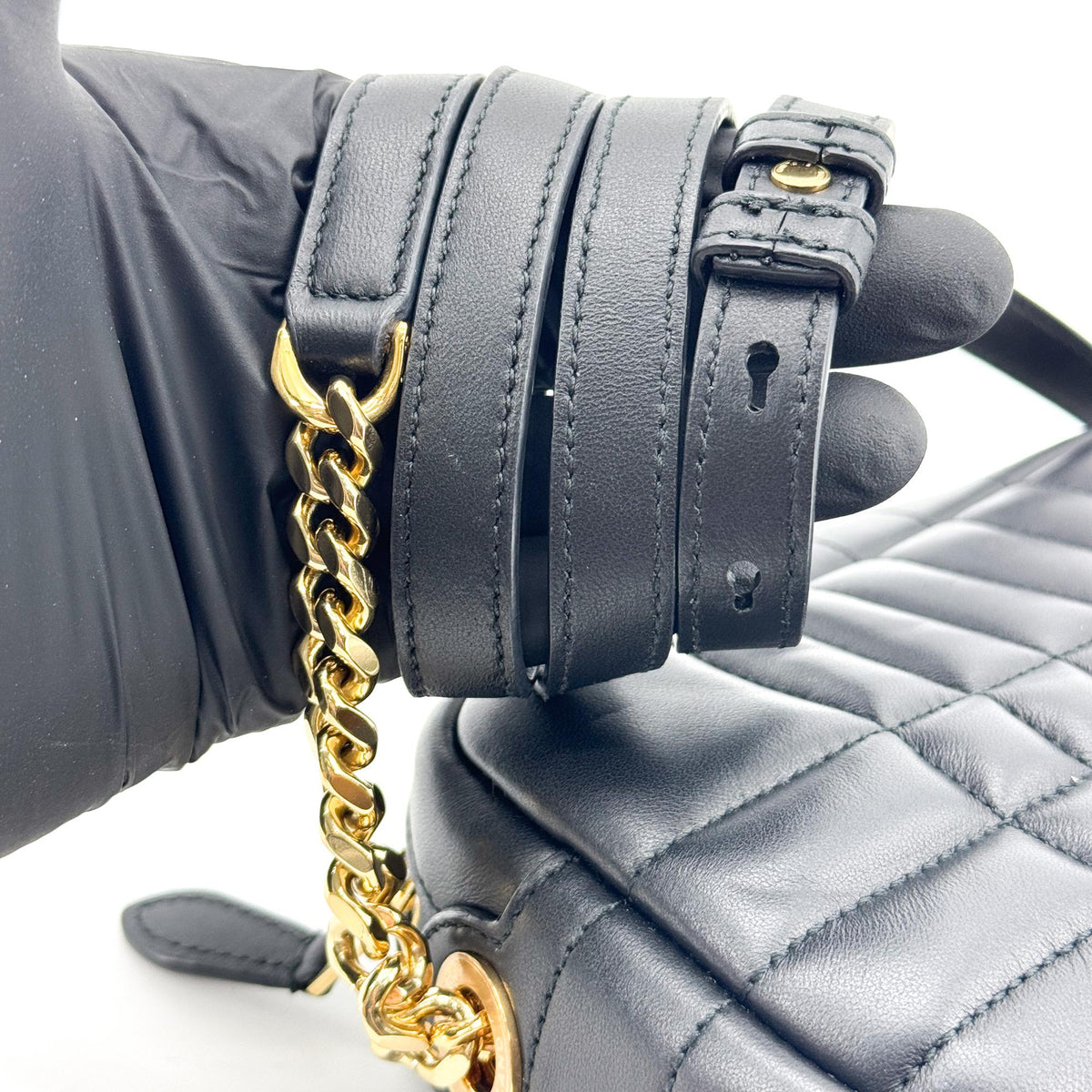 Burberry Mini Quilted Leather Laura Camera Bag Black Gold Hardware