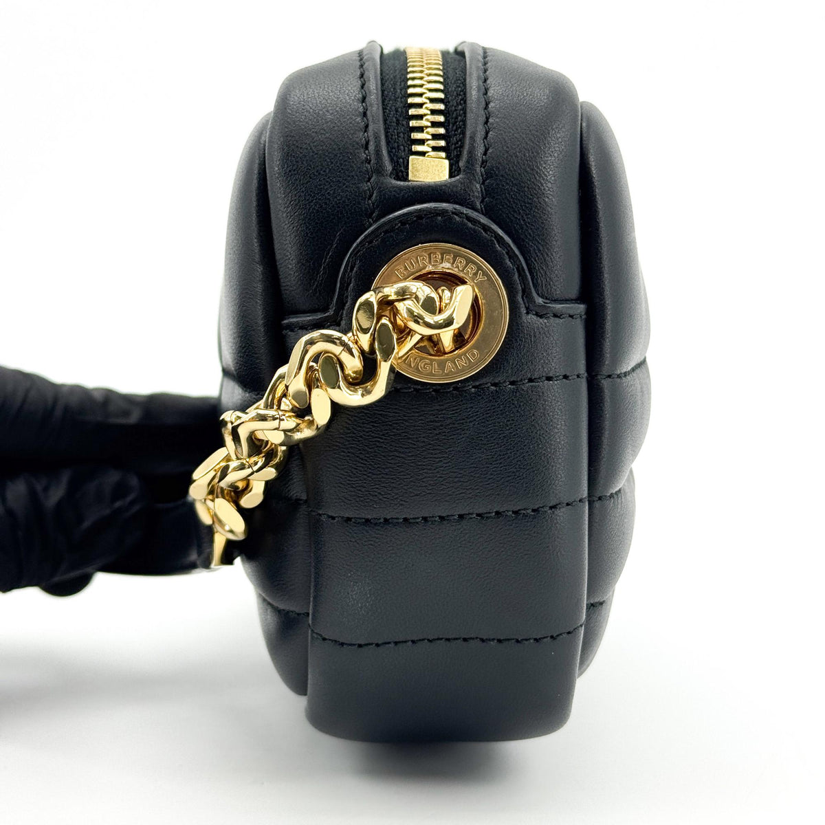 Burberry Mini Quilted Leather Laura Camera Bag Black Gold Hardware