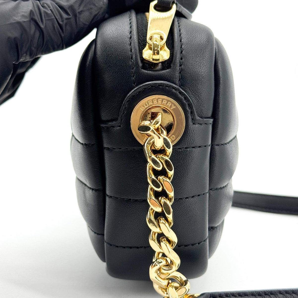 Burberry Mini Quilted Leather Laura Camera Bag Black Gold Hardware