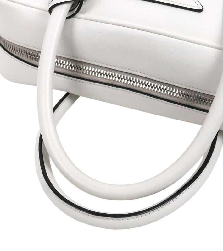 Prada White Leather Bowling Tote Bag